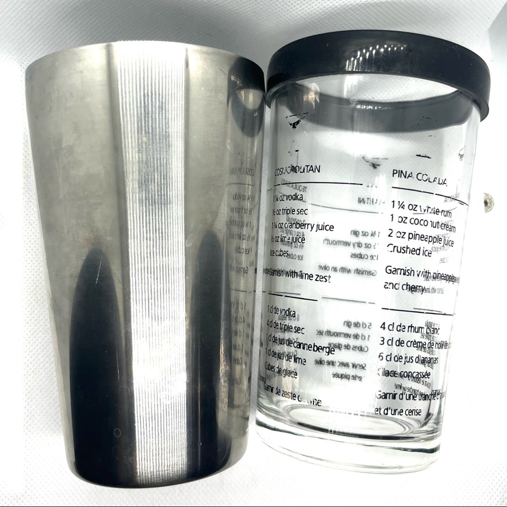 Cocktail Shaker - Glass and Tin with Printed Recipes